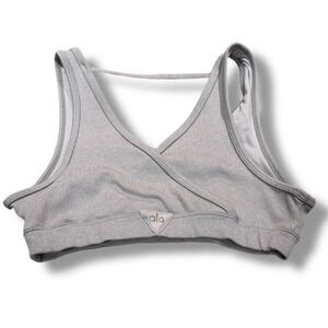 Alo Yoga Togetherness Ribbed Sports Bra Gray Medium Yoga Stretchy Moisture-Wick